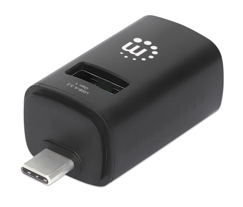 Image of Manhattan Manhattan USB-C 3-Port Hub, ULTRA COMPACT, 3x USB-A Ports (1x 5 Gbps USB 3.2 Gen1 aka USB 3.0, 3 x 480 Mbps USB 2.0), External Power Supply