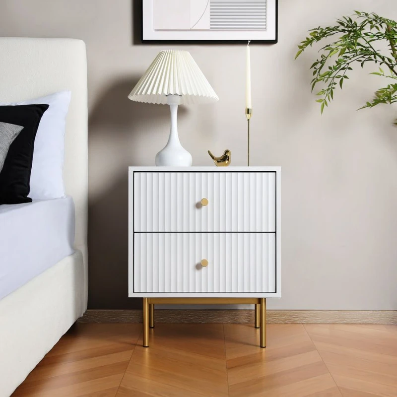 Image of Home Garden Direct Devon - Bedside Table with 2 Drawers - White White Unisex