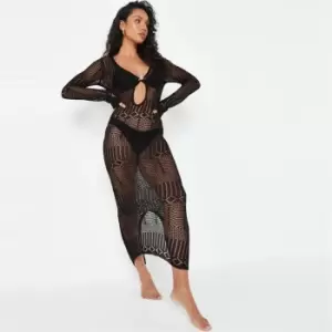 image of Missguided Crochet Midaxi Dress - Black