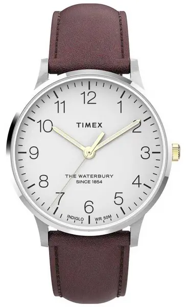 image of Timex TW2V28800 Mens Waterbury Classic White Dial Brown Watch