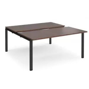 Image of Bench Desk 2 Person Rectangular Desks 1600mm With Sliding Tops Walnut Tops With Black Frames 1600mm Depth Adapt