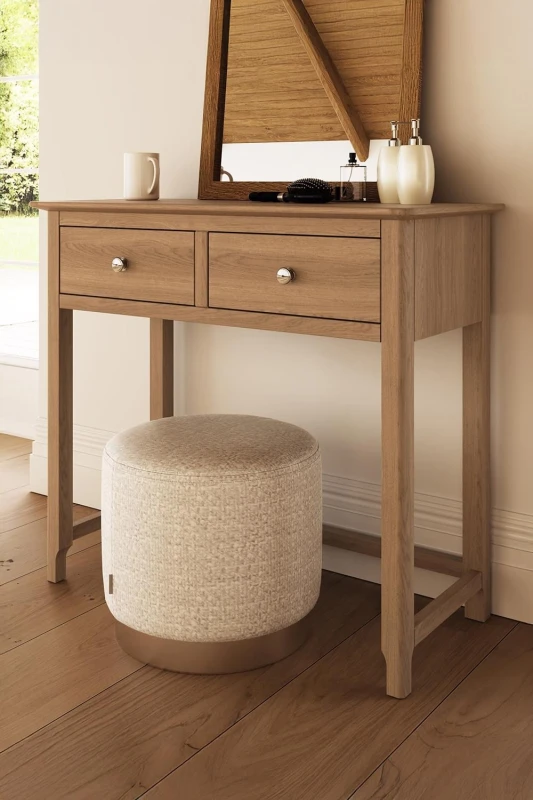 Image of FWStyle Solid Natural Oak 2 Drawer Dressing Table Large Bedroom Furniture Modern Brown