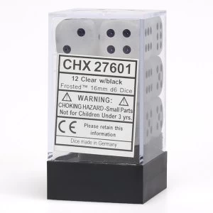 image of Chessex 12mm d6 Dice Block: Frosted Clear/black