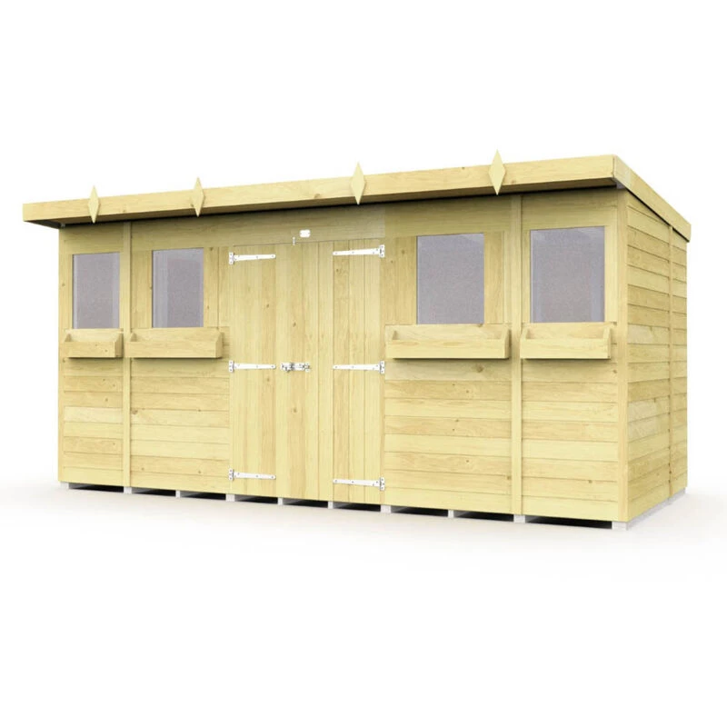 Image of Flat Pack Sheds DIY Sheds 14 x 5 Pent Summer Shed, Brown 14X5PSSFF