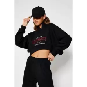 Image of I Saw It First University Graphic Cropped Half Zip Sweatshirt - Black