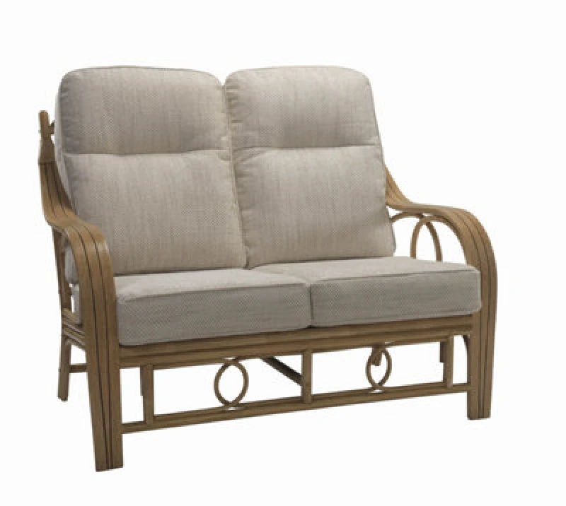 Image of Desser Madrid Light Oak Natural Rattan 2 Seater Conservatory Sofa Real Cane Rattan Indoor Settee With UK Sewn Cushion In Jasper
