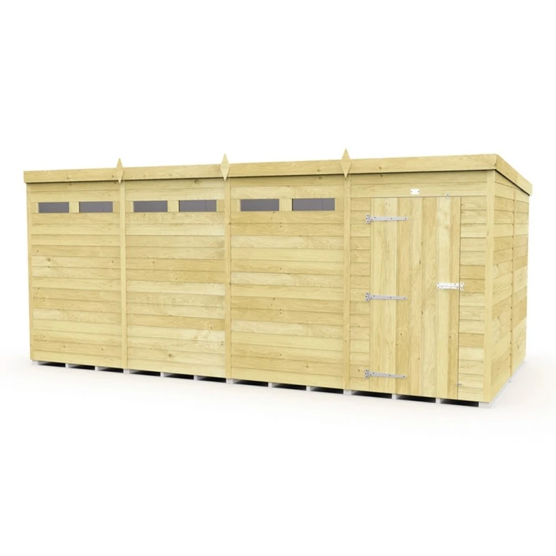 Image of Buttercup Farm 16 x 8 Feet Pent Security Shed - Single Door - L231 x W474 x H201cm in Brown Brown Unisex