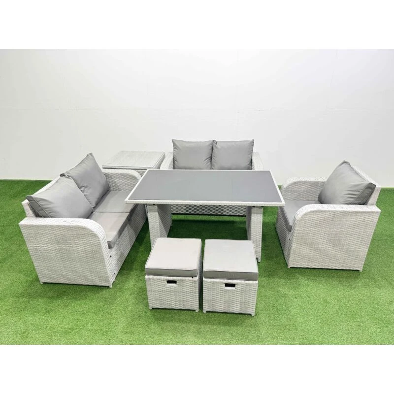 Image of Fimous Outdoor Furniture with Side Table, Love Sofa, 2 Small Stools 7 Seater in Light Grey Light Grey Unisex