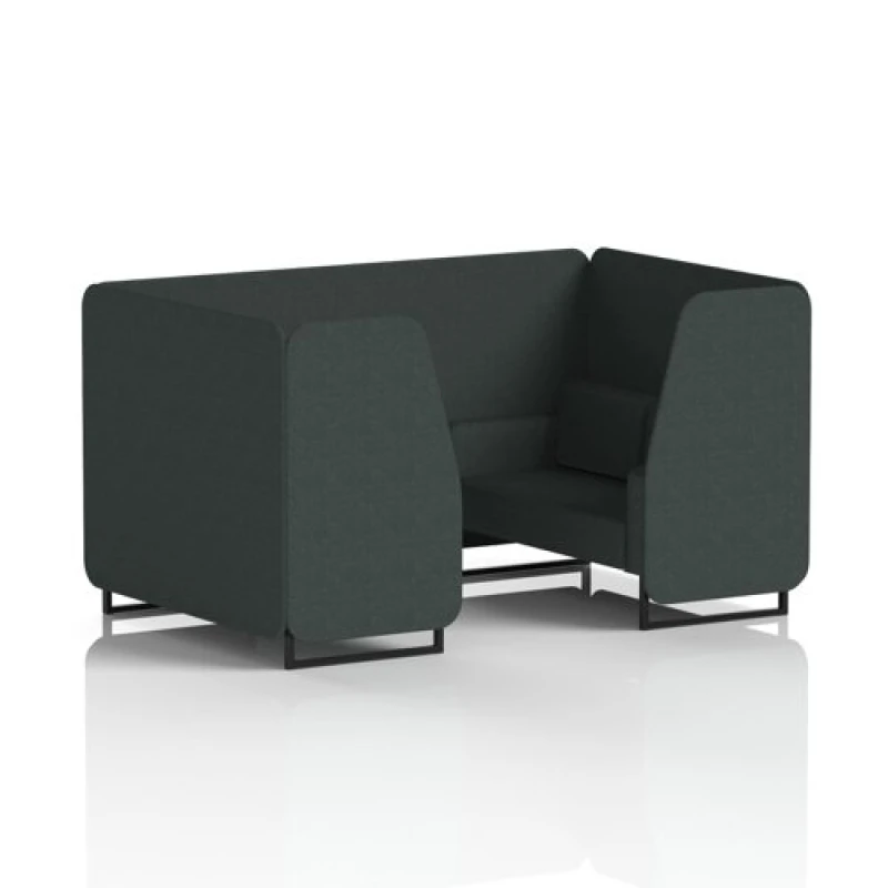 Image of Brixworth 4 Seater Office Booth with Front Panel - Black Legs in Rivet Fabric - Charcoal Panels and Sofa