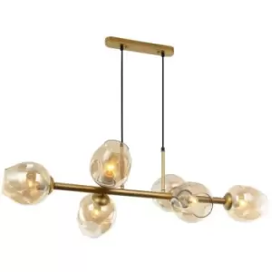 image of Italux Lighting - Italux Borgo - Modern Hanging Pendant Golden, Honey 6 Light with Amber Shade, E27