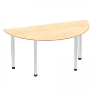 Image of Impulse 1600mm Semi-Circle Table Maple Top Brushed Aluminium Post Leg