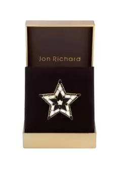 image of Gold Plated Jet And Crystal Star Brooch - Gift Boxed