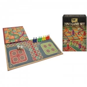 image of M.Y 2 In 1 Snakes And Ladders And Ludo Game Set