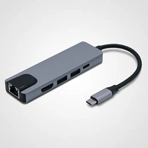 Image of USB-C Adapter Dock Hub with USB Type-C PD, HDMI 4K, 2x USB, Ethernet Network