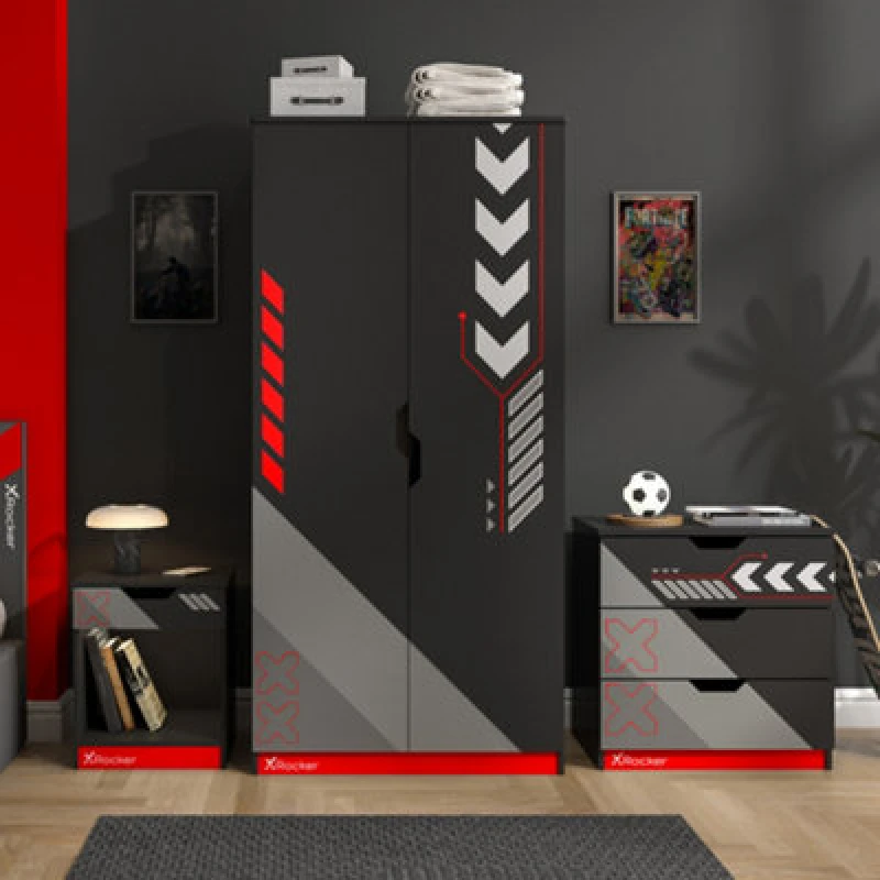Image of Xrocker X Rocker Octane 3 Piece Bedroom Furniture Set - Red