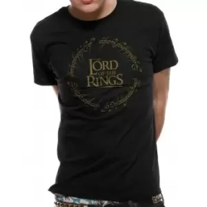 image of Lord Of The Rings Gold Metallic Logo Unisex T-Shirt Ex Ex Large