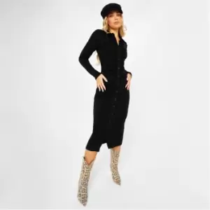 Missguided Ruched Rib Shirt Midaxi Dress - Black