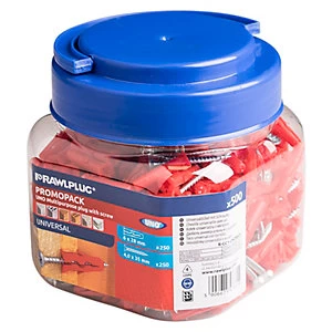 Image of Rawlplug Uno Red Wall Plug Jar With Screws - 250 pack