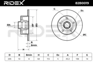 Image of RIDEX Brake disc AUDI 82B0019 8D0615601B,8D0615601B,8D0615601B Brake rotor,Brake discs,Brake rotors 8D0615601B