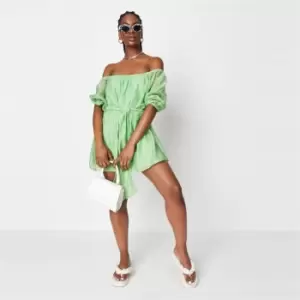 Missguided Square Neck Belted Dress - Green