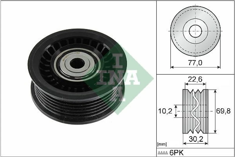 Image of Deflection / guide pulley, V-ribbed belt INA 532 1075 10