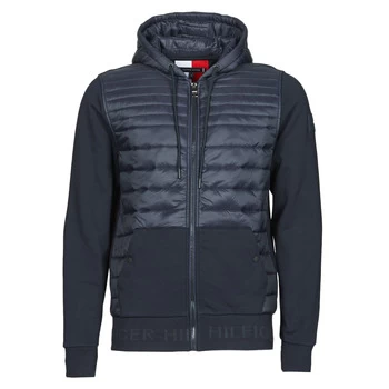 Image of Tommy Hilfiger JACQUARD MIXED MEDIA ZIP HOODY mens Jacket in Blue - Sizes XXL,S,M,L,XL,UK XS,UK S,UK M,UK XL,UK XXL