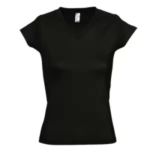 Image of SOLs Womens/Ladies Moon V Neck Short Sleeve T-Shirt (3XL) (Deep Black)