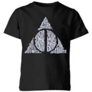 Image of Harry Potter Deathly Hallows Text Kids T-Shirt - Black - 11-12 Years