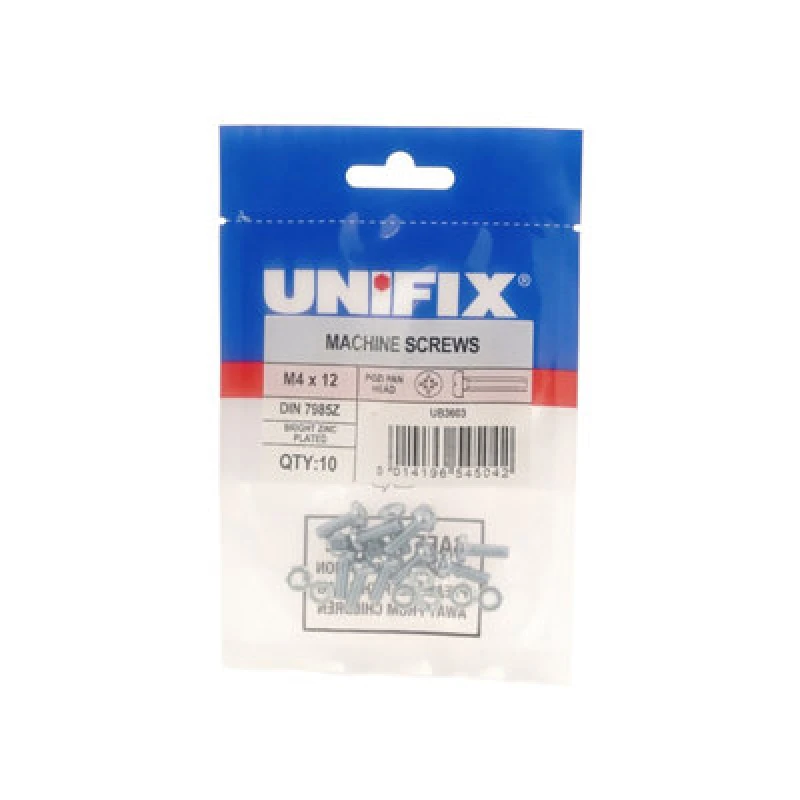 Image of Unifix Machine Screws Pozi Pan Head Din 7985Z Bzp - M4 X 12 - Ubmms604 012Cr3