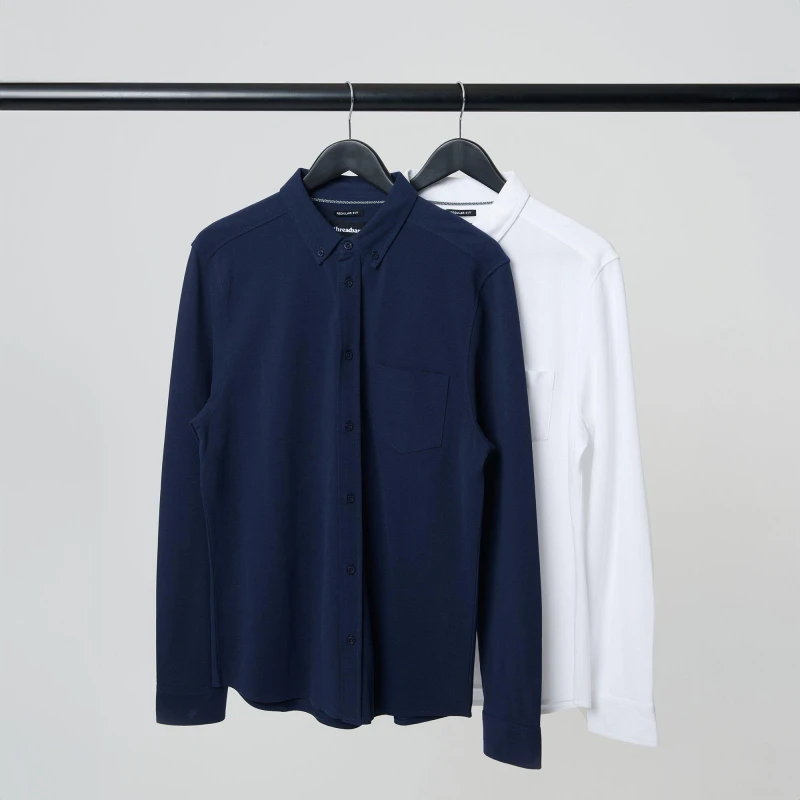 Image of Threadbare 2- Pack Cotton Pique Jersey Long Sleeve Shirts Navy male M