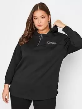 Image of Yours Zip Detail Hoodie Sweatshirt - Black, Size 26-28, Women