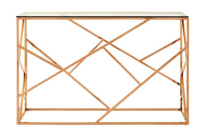 Image of Premier Housewares Stylish Rose Gold Geometric Console Table, Versatile Hallway Table, Easily Maintained Living Room Table Gold