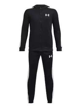 image of Under Armour Knit Hooded Track Suit Older Boys-Black/White, Size M=9-10 Years