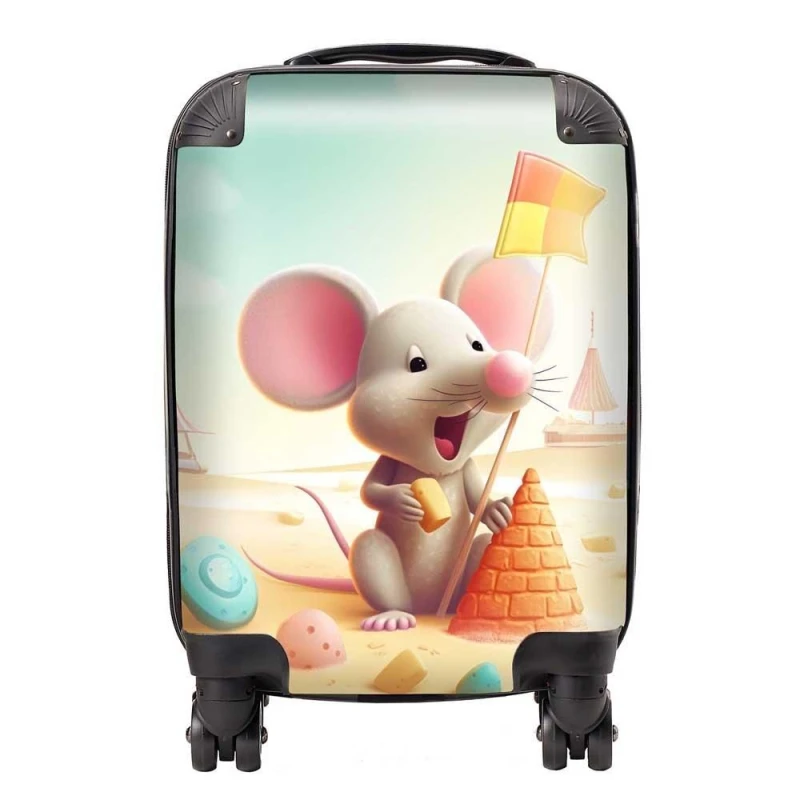 Image of Warren Reed - Designer A Mouse On A Beach Holiday Suitcase in Yellow Size: Small Yellow Unisex Small