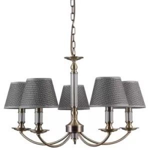 image of Italux Lighting - Italux Zanobi - Classic Hanging Pendant Antique Bronze 5 Light with Grey Shade, E14