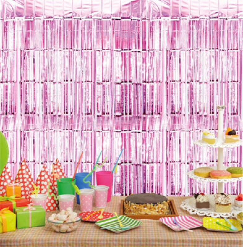 Image of CHEETAHL Pink Foil Fringe Shimmer Tinsel Curtain Party Event Backdrop 1m Wide x 2.5m Drop ELV-564958