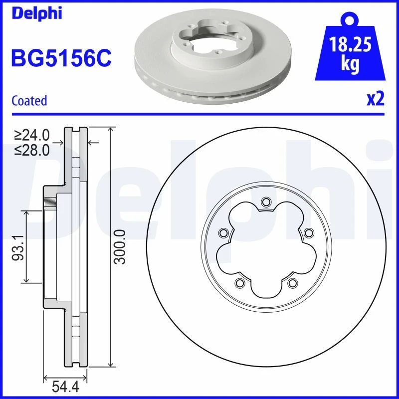 Image of DELPHI Brake disc DELPHI BG5156C