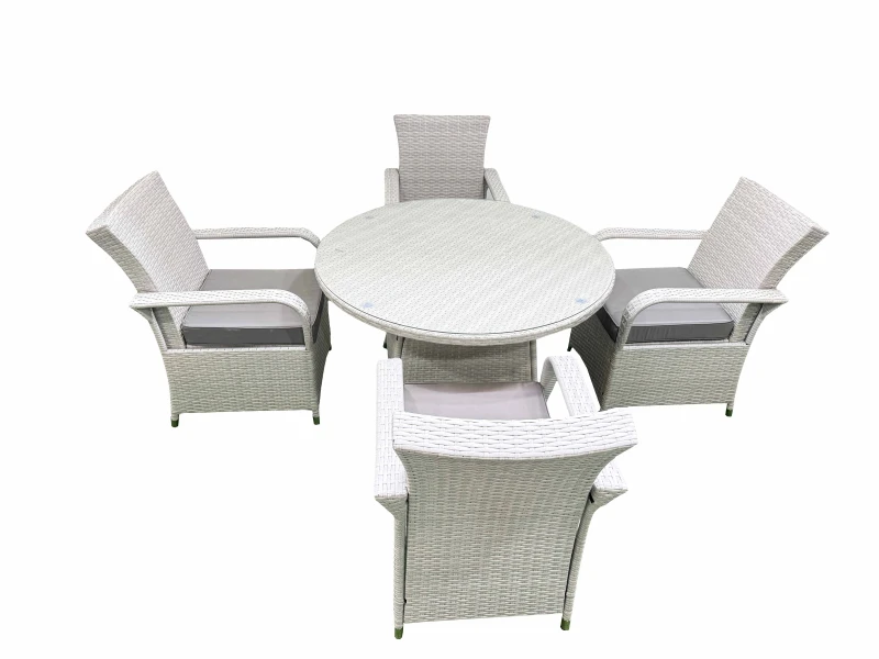 Image of Fimous Wicker PE Rattan Garden Furniture Set Patio Outdoor 4 Chairs Plus Big Round Table Set Light Grey Mixed Light Grey Unisex