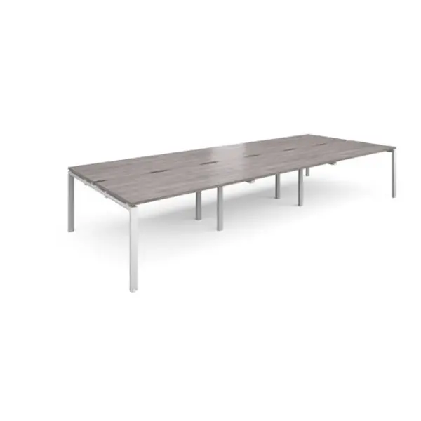 Image of Adapt Adapt sliding top triple back to back desks 4200mm x 1600mm - white frame, grey oak top STE4216-WH-GO