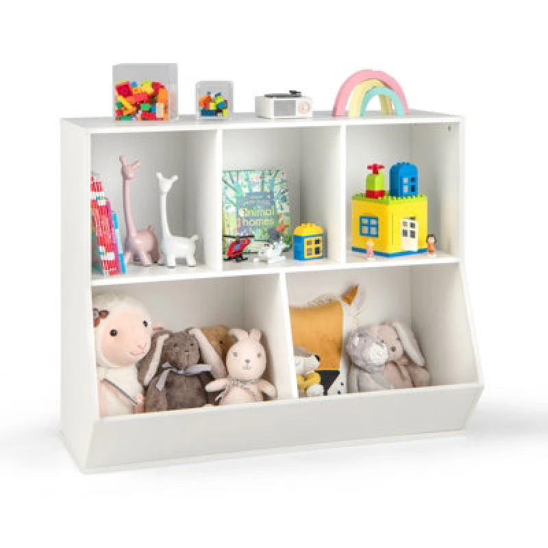 Image of Costway 5-Cubby Kids Toy Storage Organizer Wooden Children Bookcase Bookshelf