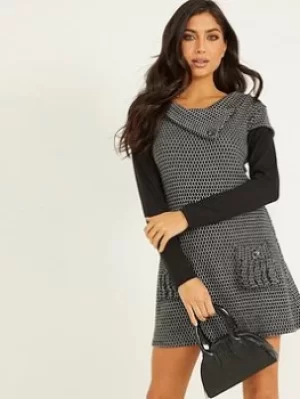 image of Quiz Knitted Cowl Tunic Dress, Dark Grey, Size 10, Women