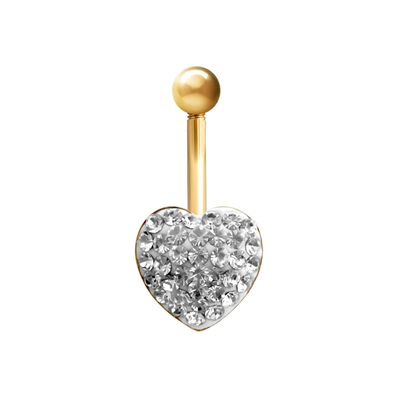 Image of Jewelco London 9ct Gold Crystal Love Heart Banana Belly Bar, 10mm - JBJ119 Gold female