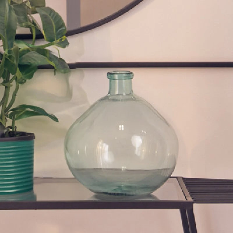 Image of Orsina Blue Recycled Glass Vase, Minimalist Small Flower Vase, Decorative Glass Vase, Flower Vase For Home