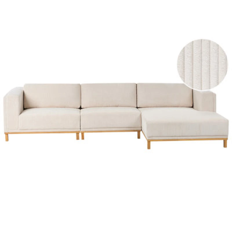 Image of Beliani Corner Sofa 5 Seater Veng Corduroy Light Beige Left Hand