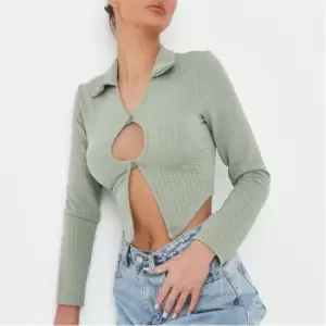 image of Missguided Button Front Cut Out Crop Top - Green