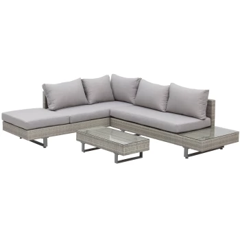 Image of Outsunny 3pc Rattan Garden Furniture Wicker Conservatory Corner Sofa Set Chaise Lounge with Coffee Table, Side Table & Cushions - Grey AOSOM UK