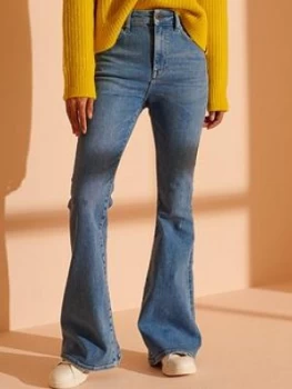 Image of Superdry High Rise Skinny Flare Jeans - Blue, Size 26, Inside Leg 31, Women