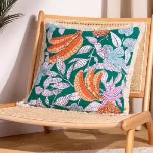 Image of Cypressa Floral Mosaic Cushion Teal, Teal / 50 x 50cm / Polyester Filled