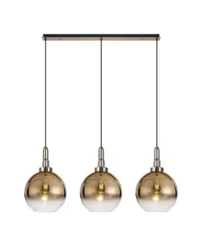 Image of Linear 3 Light Pendant E27 With 30cm Globe Glass, Brass Gold, Clear Brass Gold, Matt Black