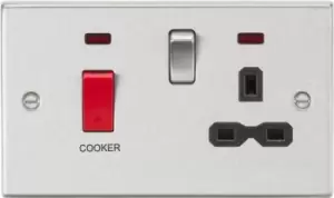 Image of KnightsBridge 45A DP Cooker Switch & 13A Switched Socket with Neons & Black Insert - Square Edge Brushed Chrome